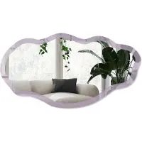 Wallfluent Lila Paars Spiegel - Paars Strakke Rechthoekige Spiegel - Organische Spiegel - Woonkamer - Minimalistisch - 45x90 cm - Totale afmeting 52x97 cm