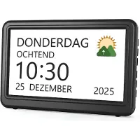 Vali Dementieklok - Automatische Dimfunctie - 7 inch Digitale LCD Klok - Zwart - 21cm x 14cm x 3cm