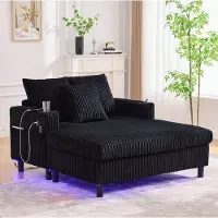 HAUSS SPOLE Fauteuil - Chaise Longue Relaxfauteuil - Met Ledverlichting, Usb Aansluiting En Bekerhouder - Voor Woonkamer En Slaapkamer - Zwarte Stof