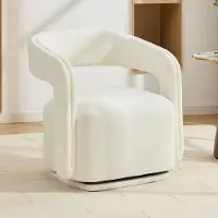 OKWISH Fauteuil - 360 Graden Draaibaar Barrel Design - Ergonomisch En Zacht Chenille - Voor Woonkamer Of Leeshoek - Hout - Wit