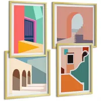 Tulup 4-Delige Schilderij Set - Kleurrijke stadsgezichten in een moderne stijl. - 40 x 40 cm en 40 x 60 cm - Decoratieve Muurdecoratie - Slaapkamer - Woonkamer Decoratie