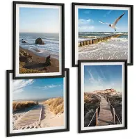 Tulup 4-Delige Schilderij Set - Uitzicht op het strand met golven, de lucht en een wandelpier. - 40 x 40 cm en 40 x 60 cm - Muurdecoratie - Interieur Decoratie - Decoratieve Schilderijen