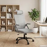 NaiZy Bureaustoel - Ergonomisch - Met Wipfunctie & Verstelbare Hoofdsteun - Netten Rug - Draagvermogen 120 kg - Draaistoel voor Kantoor & Thuiswerken - Grijs -