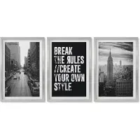 Wallfluent 4-Delige Schilderij Set - Stadsstraten in zwart-wit met inspirerende letters - 40 x 60 cm - Stijlvolle Muurdecoratie - Slaapkamer - Moderne Wanddecoratie