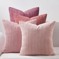 Snq Kussenhoes Set van 4 Stuks 45x45 Cm - Roze Poeder - Pluche Kussenhoezen voor Bank en Sofa - Aesthetische Boho Woondecoratie - Zacht Fluweel Met Geribbeld Effect - Ideaal Voor Salon en Slaapkamer