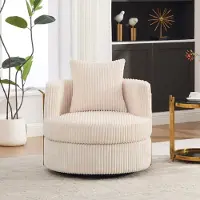 OKWISH Fauteuil 76 x 79 x 78 cm - 360° Draaibaar Met Opbergruimte Onder Zitting - Voor Woonkamer Of Slaapkamer - Cord - Beige