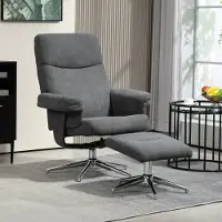 OKWISH Relaxfauteuil met Hocker - Handmatig Verstelbaar tot 130 Graden - Hoge Rugleuning voor Woonkamer en Slaapkamer - Polyester - Donkergrijs