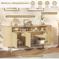 OKWISH moderne salontafel met 2 open vakken, design met afgeronde hoeken. TV-meubel met 3 deuren met een golfpatroon, natuurlijke uitstraling