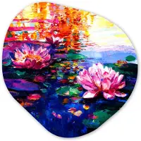 MuchoWow Organische wanddecoratie 40x40 cm - Organisch schilderij Schilderij - Olieverf - Waterlelie - Water - Muurdecoratie woonkamer - Kamer decoratie - Schilderijen - Muurcirkel aesthetic