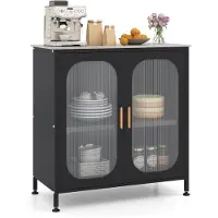 Costway Sideboard met dubbele deur, commode met verstelbare plank (zwart) | Buffetkast keukenkast, kast modern, opbergkast van koolstofstaal en gesinterde steen, 83 x 42 x 85,5 cm