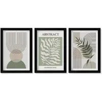 Wallfluent 3-Delige Schilderij Set - Botanische Abstracte Vormen In Boho-Rustieke Stijl - 20 x 30 cm - Wanddecoratie - Schilderijen Set - Interieur - Muurdecoratie