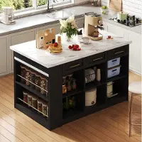 STILVORA Keukenkast - Uitklapbare Eettafel En Veel Opbergruimte - Modern Voor Familiekeuken - MDF - Zwart En Wit - 150 X 90 X 90 Cm