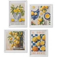Wallfluent 4-Delige Schilderij Set - Retro Citrusvruchten Met Gele Accenten - 40 x 40 En 40 x 60 - Stijlvolle Muurdecoratie - Slaapkamer
