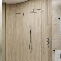 Saniclear Uni dubbele douche RVS look PVD met wandarm en staafhanddouche