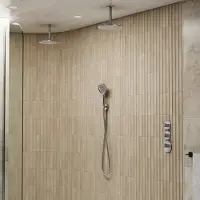 Saniclear Uni dubbele douche RVS look PVD met plafondarm en 3 standen handdouche