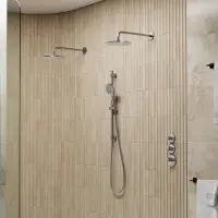 Saniclear Uni dubbele douche RVS look PVD met wandarm, glijstang en 3 standen handdouche