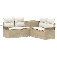 vidaXL Bankstel 5 st Beige en Crème Wit Poly Rattan en Staal