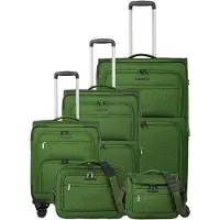 Travelite CUBIS Trolley, 4 wielen, set bestaande uit: groot, middelgroot, klein formaat, beautycase en boardtas, kleur: groen