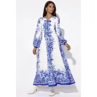MSN Collection Gedrukte V-hals Maxi Jurk met Strikdetail