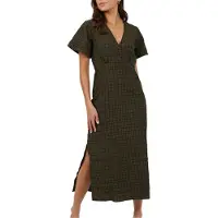 Brave Soul Midi-jurk met korte mouwen en strik aan de achterkant voor dames (Kaki/Zwart)