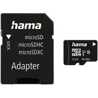 Hama microSDHC 16GB, 16 GB, MicroSDHC, Klasse 10, UHS-I, 80 MB/s, Zwart