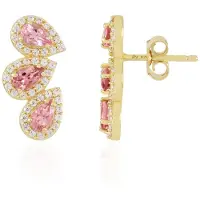 Cavill - Oorbellen 925 Sterling Zilver 18K Goud Verguld - 1,026 ct Roze Toermalijn Peervormig & 0,798 ct Zirkonia - Elegante Druppelvorm
