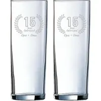 Arcoroc Gegraveerde set Longdrinkglazen 31cl Opa + Oma 15 jaar getrouwd