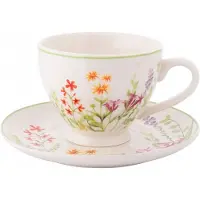 Altomdesign Poreseleinen Kop en Schotel 220ml - Lente Natuur Ontwaken Bloemen