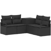 vidaXL Bankstel 5 st Zwart Poly Rattan en Staal