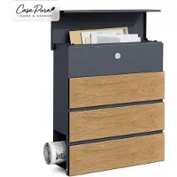 Casa Pura Wandbrievenbus Roland met krantenhouder – Verzinkt staal – Antraciet met houtlook – 37 x 41 x 13 cm