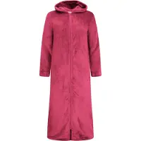 Gaubert Extra Lange Dames Rits Badjas met Capuchon en Zijzakken - Ochtendjas - Superzacht Coral Fleece - Bordeaux Rood - Maat L/XL - 8206-Red