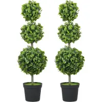 HOMCOM Kunstmatige Topiaria Kunststof, cement 28L x 28B x 100H cm Groen