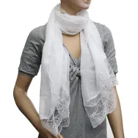 Semoic Damessjaals Chiffon Kant Sjaal Wikkel Wit