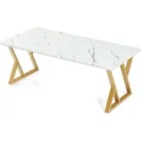 En.casa Salontafel 'Nolu', 120 x 60 x 46 cm, rechthoekig, metalen frame, goudkleurig/marmerlook, wit