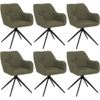 Mendler Set van 6 eetkamerstoelen -O47, keukenstoel met armleuningen, draaibaar met Auto-Return, stof/textiel (270 g/m²) ~ groen
