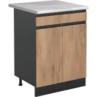 Vicco Keukenonderkast R-Line Goudkleurig Eiken/Antraciet 60 cm met lade marmer werkblad, Model 61104