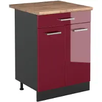 Vicco Keukenonderkast R-Line Rode hoogglans/Antraciet 60 cm met lade goudkleurig eiken werkblad, Model 61091