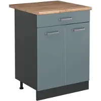 Vicco Keukenonderkast R-Line Blauw-grijs/Antraciet 60 cm met lade goudkleurig eiken werkblad, Model 61124