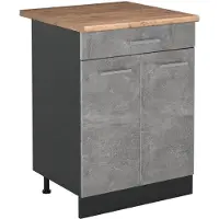 Vicco Keukenonderkast R-Line, Beton/Antraciet, 60 cm met lade goudkleurig eiken werkblad