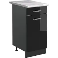Vicco Keukenonderkast R-Line, Zwart hoogglans/Antraciet, 40 cm marmer werkblad