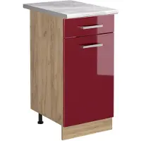 Vicco Keukenonderkast R-Line, Rode hoogglans/Goudkleurig Eiken, 40 cm marmer werkblad