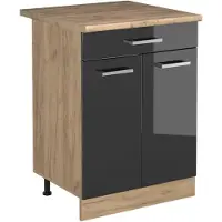Vicco Keukenonderkast R-Line, Antraciet Hoogglans/Goudkleurig Eiken, 60 cm met lade goudkleurig eiken werkblad