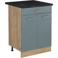 Vicco Keukenonderkast R-Line, Blauw-grijs/Goudkleurig Eiken, 60 cm met lade antraciet werkblad