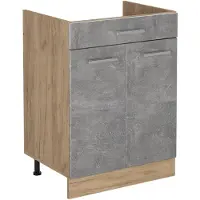 Vicco Keukenonderkast R-Line Beton/Goudkleurig Eiken 60 cm met lade zonder werkblad, Model 61197