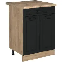 Vicco Keukenonderkast R-Line, Antraciet landelijk/Goudkleurig Eiken, 60 cm met lade goudkleurig eiken werkblad