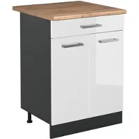 Vicco Keukenonderkast R-Line Wit Hoogglans/Antraciet 60 cm met lade goudkleurig eiken werkblad, Model 61132