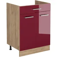 Vicco Keukenonderkast R-Line Rode hoogglans/Goudkleurig Eiken 60 cm met lade zonder werkblad, Model 61201