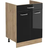 Vicco Keukenonderkast R-Line Zwart hoogglans/Goudkleurig Eiken 60 cm met lade zonder werkblad, Model 61218