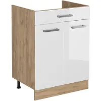 Vicco Keukenonderkast R-Line Wit Hoogglans/Goudkleurig Eiken 60 cm met lade zonder werkblad, Model 61226