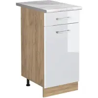Vicco Keukenonderkast R-Line Wit Hoogglans/Goudkleurig Eiken 40 cm marmer werkblad, Model 61179